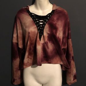 Cropped lace up sweat shirt